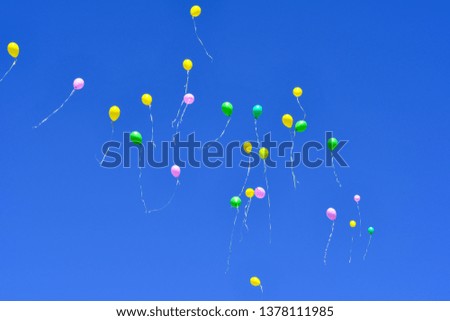 Flying balloons isolated on blue background 