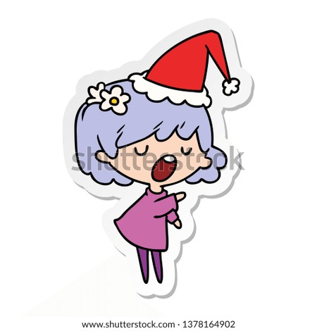 hand drawn christmas sticker cartoon of kawaii girl