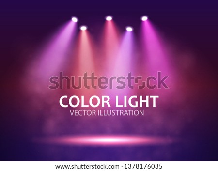 Five different Spotlight on stage for your design. Colorful light. Vector illustration.