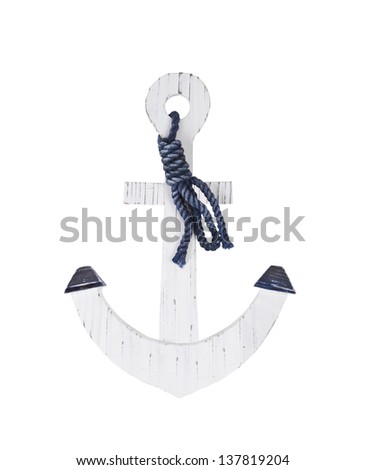 white wooden anchor isolated on a white background