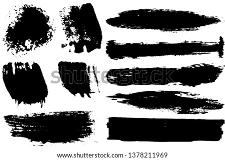 Dry brush strokes. Black stripes on white background. Vector grunge brush. Abstract dark lines. Dirty pattern for background