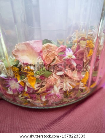 potpourri sachet Thai traditional style, dried petals flowers colorful mixture to provide a gentle natural scent - image