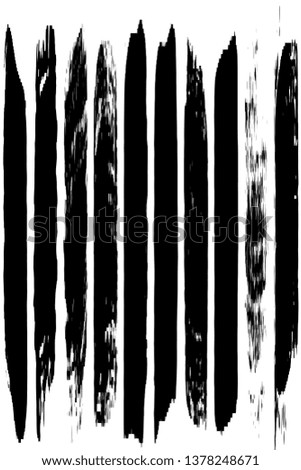Dry brush strokes. Black stripes on white background. Vector grunge brush. Abstract dark lines. Dirty pattern for background