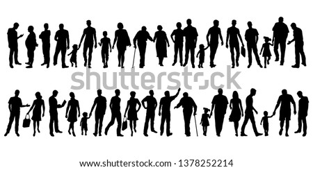 Collection of people silhouettes. Set of different human silhouettes isolated on white background. Vector illustration