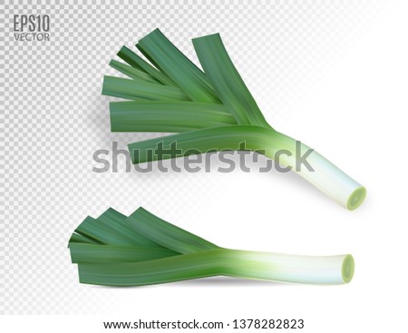 Fresh leek on a white background. Photo realistic vector, 3d Royalty-Free Stock Photo #1378282823