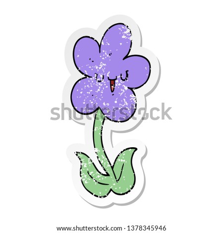 distressed sticker of a cartoon flower with happy face