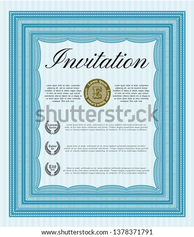 Light blue Formal invitation. Printer friendly. Vector illustration. Perfect design. 