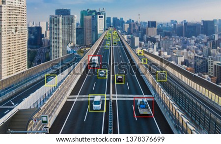 Traffic monitoring system concept. Futuristic transportation. Royalty-Free Stock Photo #1378376699