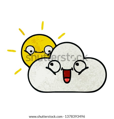 retro grunge texture cartoon of a sunshine and cloud
