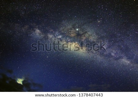 Milky way galaxy rising in Sabah Borneo during summer, clearly milky way at night. Image contain noise and grain due to High ISO image also contain soft focus and blur due to long exposure.