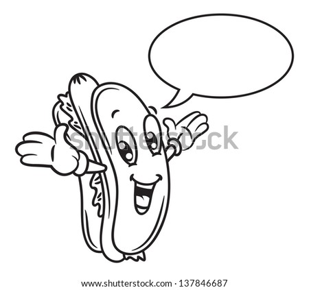 Cartoon hotdog with bubble speech