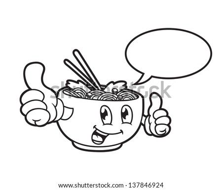 Cartoon noodle with bubble speech