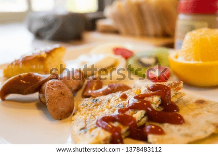 delicious breakfast on table in the morning