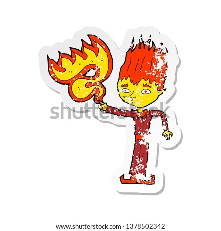 retro distressed sticker of a fire spirit cartoon