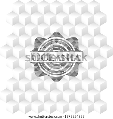 Oceania grey badge with geometric cube white background