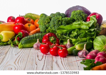 set of various vegetables on the table for cooking
