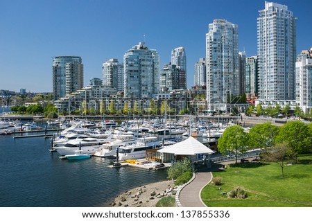 View on Yaletown from Cambie Bridge in Downtown Vancouver.