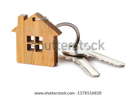 House keys with house shaped keychain, isolated on white background Royalty-Free Stock Photo #1378556828