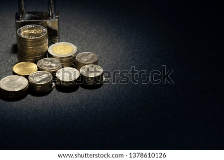 Thai coin pile, isolated on a black background - image