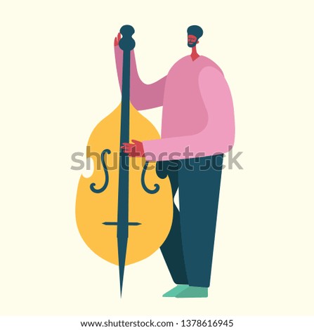 Vector musician with musical instrument double bass playing jazz or rock music