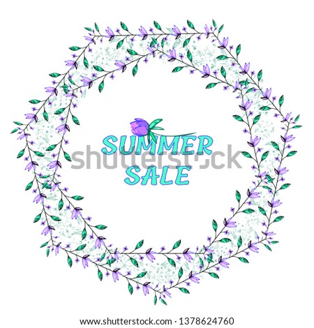Summer sale banner, poster template with spring flowers . Floral summer background . Beautiful botanical design . Vector illustration