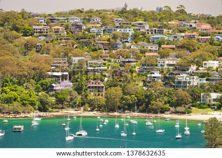 Panoramic aerial view of Manly Beach skyline on a sunny day, Australia.