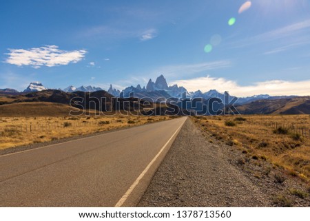 Road leading to the small town of El Chalten in the Patagonia region of Argentina.