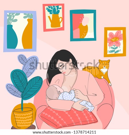 vector illustration baby and mam Royalty-Free Stock Photo #1378714211