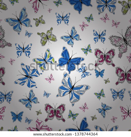 Sketch, doodle, scribble. Repeated butterflies. Cute girly seamless pattern drawn by hand. Endless. Vector illustration.