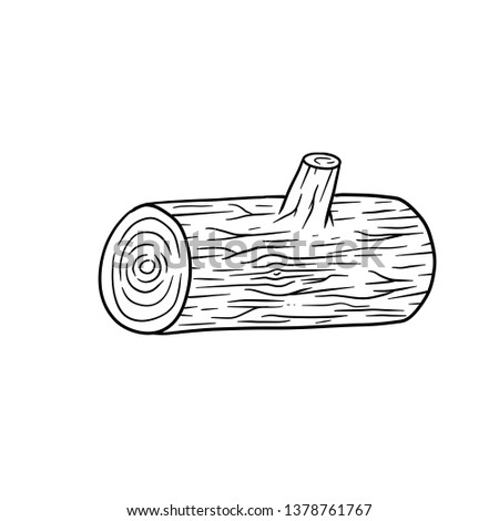 Wooden log. Construction wood material with bark. timber forest element. Black and white hand-drawn illustration. The work of a lumberjack.