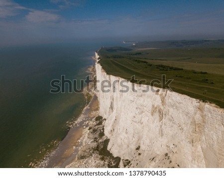Dramatic white cliffs of the seven sisters walk on the English south coast