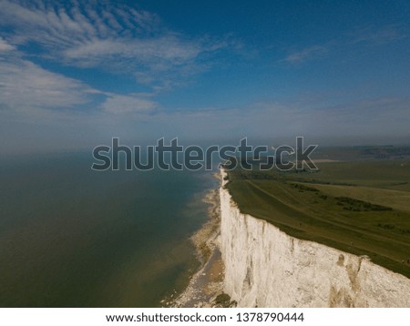 Drone photograph of the famous white cliffs of Great Britain