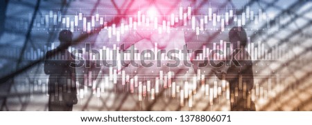 Candles chart diagram graph stock trading investment business finance concept mixed media double exposure virtual screen.