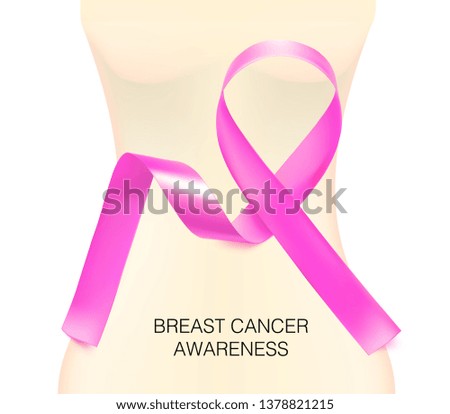 Highly realistic pink curled ribbon. Breast cancer awareness symbol. Vector illustration isolated on white background. Ready for your design. EPS10.	
