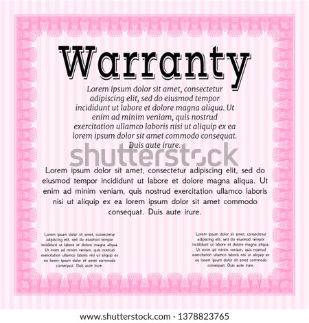 Pink Warranty template. Sophisticated design. Complex background. Vector illustration. 