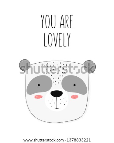 Vector poster with cute doodle panda for kids. Hand drawn graphic banner. Perfect for baby shower, postcard, label, brochure, flyer, page, banner design
