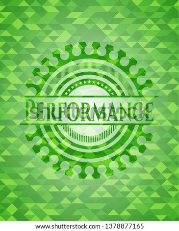 Performance green emblem with triangle mosaic background