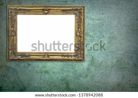 Gold picture frame classical style on Cement wall texture, rough concrete background