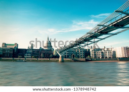 View of millennium bridge and St Paul Cathedral on river Thame london.