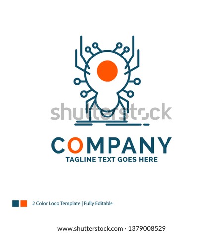 Bug, insect, spider, virus, App Logo Design. Blue and Orange Brand Name Design. Place for Tagline. Business Logo template.