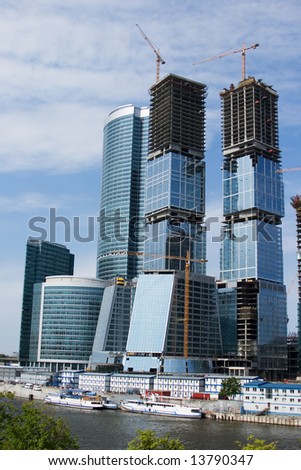 Skyscrapers of the Moscow City complex in construction phase