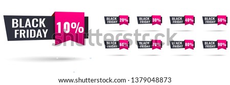 Sale tags set vector badges template, 10 off, 20 %, 90, 80, 30, 40, 50, 60, 70 percent sale label symbols, discount promotion flat icon with long shadow, clearance sale sticker emblem red rosette Royalty-Free Stock Photo #1379048873