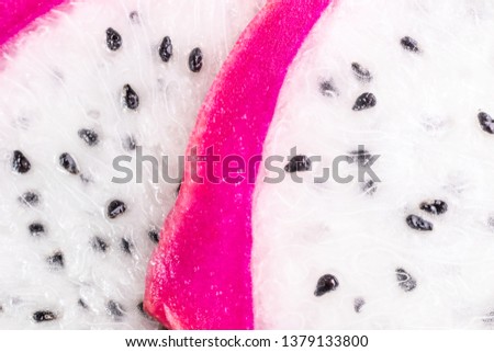 Dragon fruit or pitahaya close up. Macro photo of an exotic fruit suitable as background.