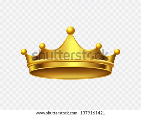 Crown of king isolated on transparent background. Gold royal icon. Vector golden queen crown, corona template.