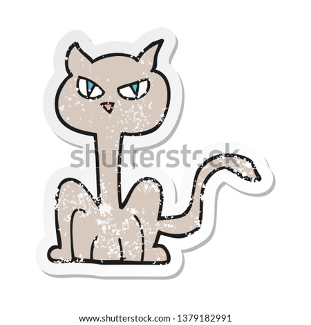 retro distressed sticker of a cartoon angry cat
