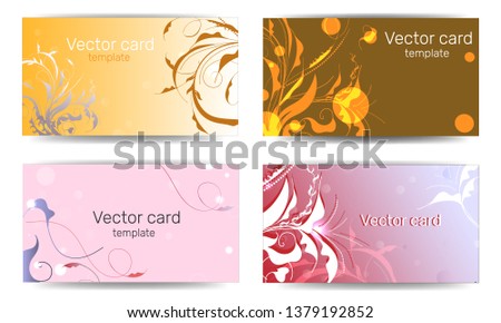 Business cards templates with pink and orange floral patterns. Text frame. Abstract geometric banner.