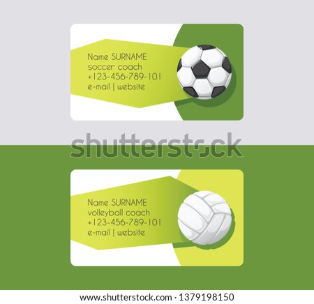 Sport vector business card football volleyball soccer competition background sportive equipment volley-ball on business-card backdrop for sport game backdrop wallpaper.