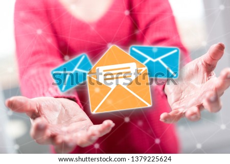 Message concept above the hands of a woman in background