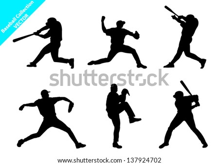 Set of Baseball Players Vector Silhouettes