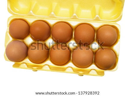 box yellow egg packaging grid isolated on white background clipping path